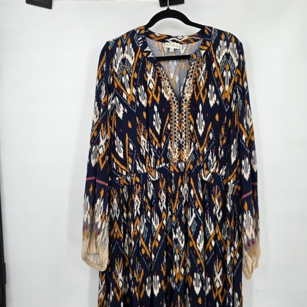 Wonderly Women's Maxi‎ Dress Geometric Print V Neck Long Sleeve Navy XL - Picture 3 of 10